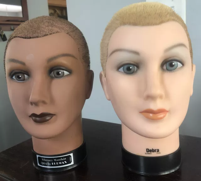 Pair Vintage PUNK Debra Mannequin Manikin Heads by Burmax Cosmetology REAL  HAIR