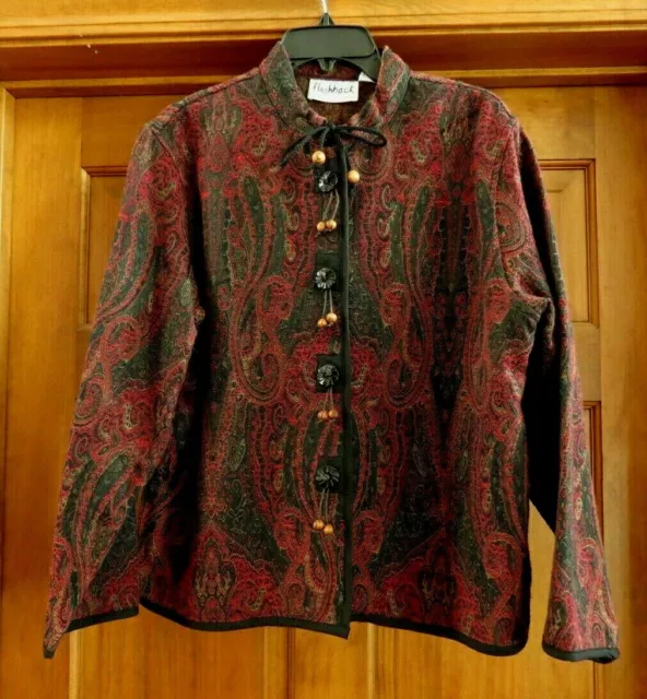 Flashback Women's Tapestry Jacket Size X Large Boho Paisley Black, Red, & Gold+