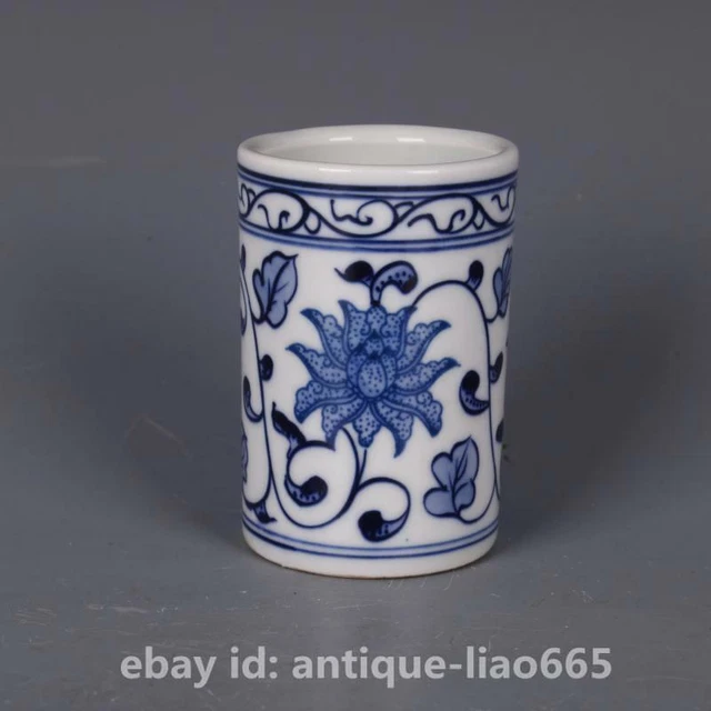 84MM China Blue and White Porcelain Flower Pattern Pretty Brush Pot Pencil Vase