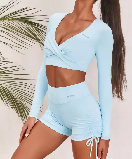Focus Slinky Ruched Sports Bra in Ice Blue