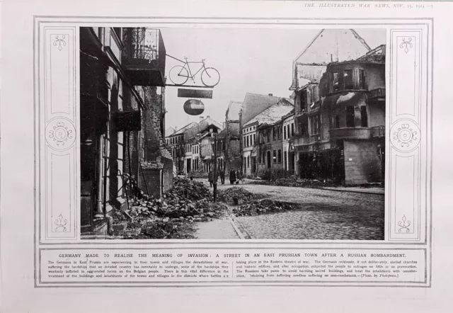 1914 Wwi Ww1 Print Street In East Prussian Town After Russian Bombardment