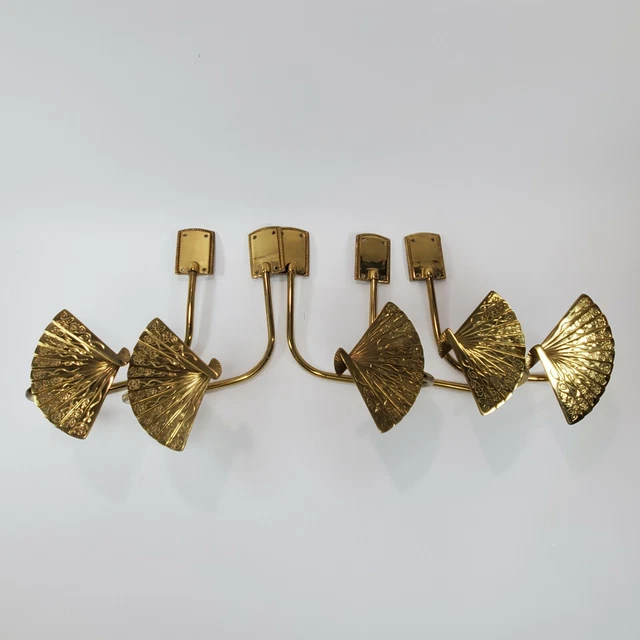 Vintage Solid Brass Asian Fan Decorative Hooks/Wall Mount/Curtain Tie Backs 5pcs