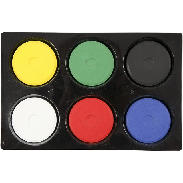 Watercolour Paints Set, Red Green Blue Yellow Black White, (Pack of 6 blocks)
