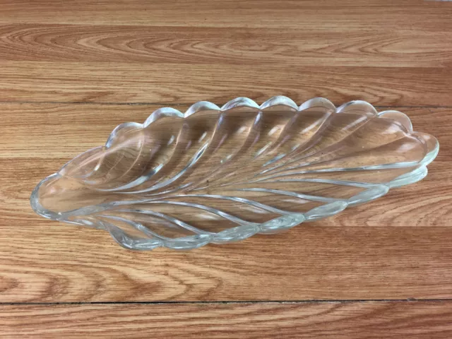 Vintage Art Deco Clear Glass Leaf Shaped Dish