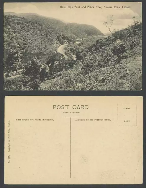 Ceylon alte Postkarte Nanu Oya Pass und schwarzer Pool Nuwara Eliya Straße Hügel Panorama