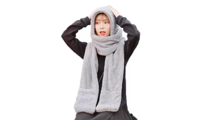 Scarf Hood Gloves Fleece Soft Winter Set Warm Cute Hat Women Ladies Mittens UK