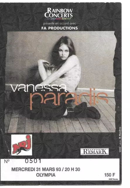 Rare / Ticket Billet De Concert - Vanessa Paradis : Live A Paris ( France ) 1993