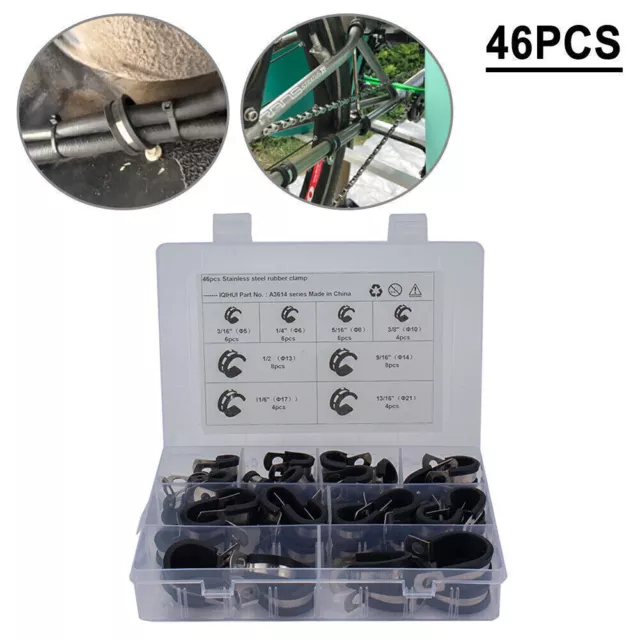 46pcs Rubber Cushion Insulated Clamp Cable Clamp Assortment Kit Fit For Car Hose