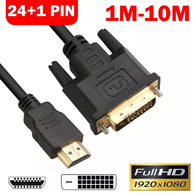 24+1 Pin HDMI to DVI Cable Male DVI-D for LCD Monitor Computer PC DVD Cord Lead