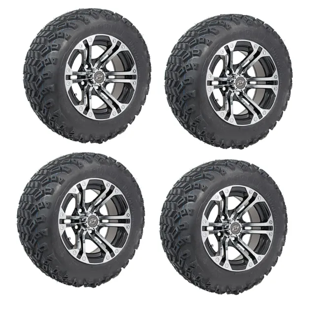 Golf Cart GTW 12"" Specter Machined Black Wheel 22-11-12 to Tire Set of 4