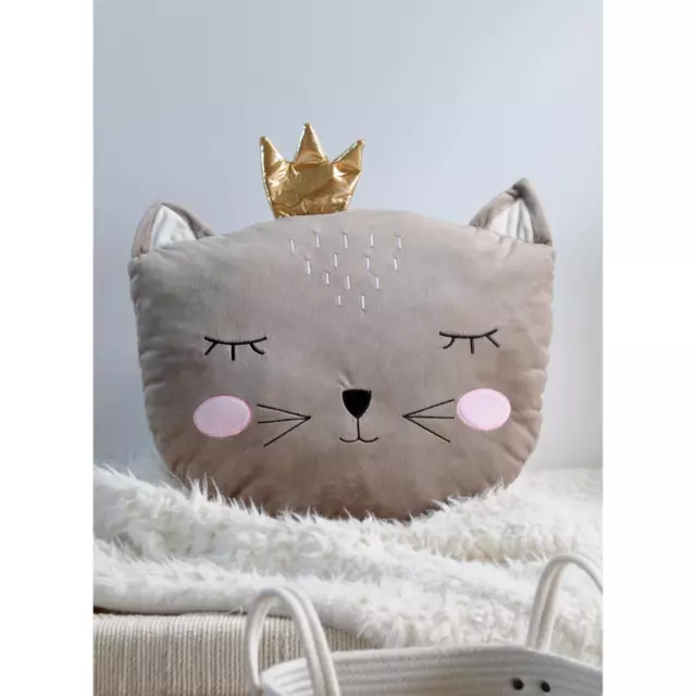 Coussin Enfant Chaton Poupette, Ultra doux, 40x40cm, Taupe, 100% Polyester 2