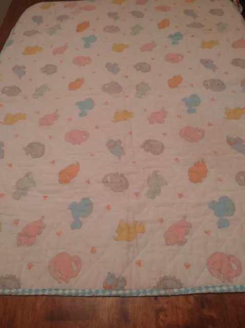 Sears Dinosaur Baby Crib Quilt Blanket Gingham Check Edges Vintage