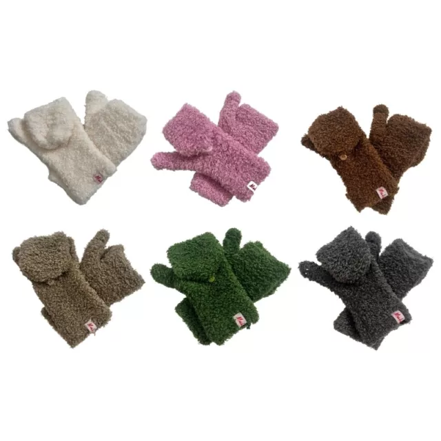 Women Cute Plush Gloves For Girl Novelty Hand Warmer Flip Half Finger Gloves