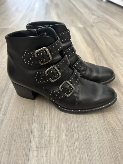 Paul Green 'Soho' Black Studded Bootie  Buckle Size Zip