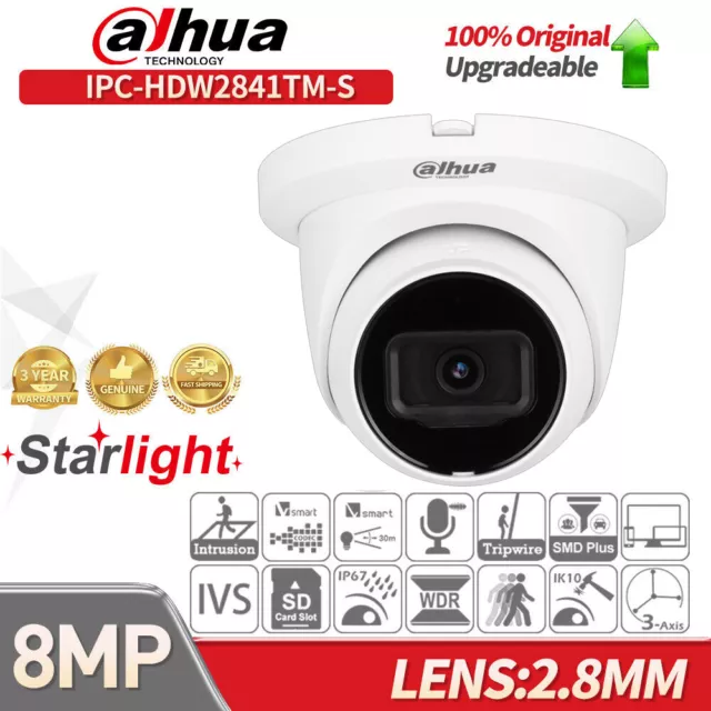 Dahua 8MP 4K Starlight Wizsense POE 2.8mm IP Camera IPC-HDW2841TM-S IR Mic SMD