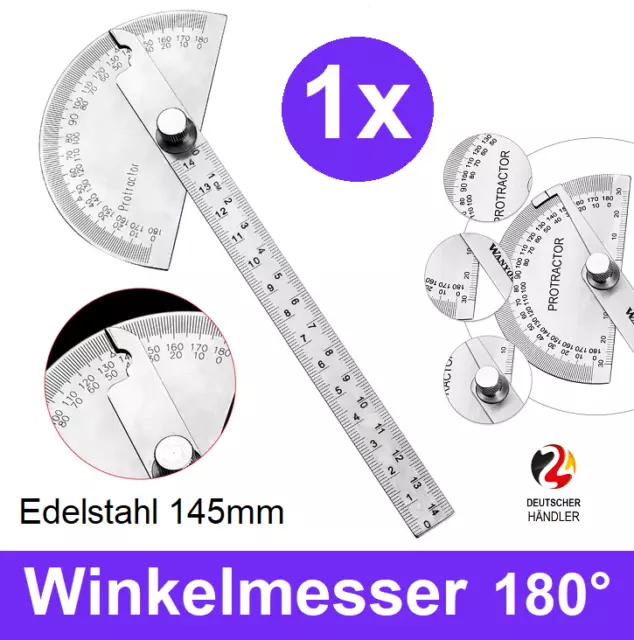 Winkelmesser Drehwinkel 180° 145mm Edelstahl Winkel Messer Werkzeug Gradmesser