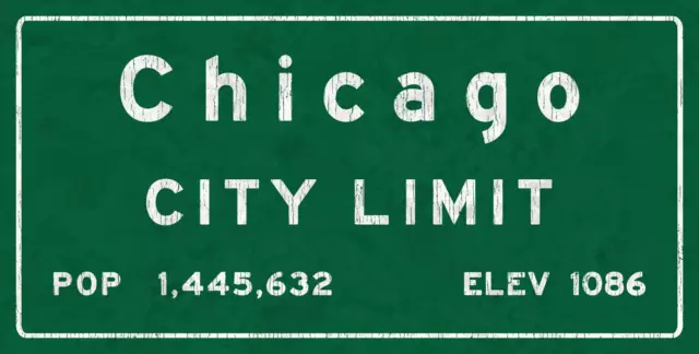 Chicago City Limit Metal Sign, Illinois population, Census, Travel