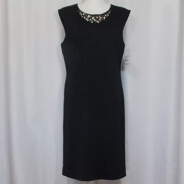 Kasper Sleeveless Sheath Dress Jeweled Beaded Neck Black Size 10 New Tags