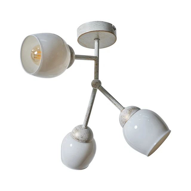3 Way Metal Ceiling Light White Glass Shades Lampshades Lounge Lights LED Bulb