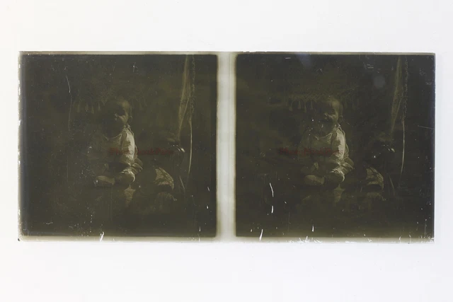 Famille Bébé France Photo Stereo Amateur P50L5n4 Plaque de verre Vintage c1910