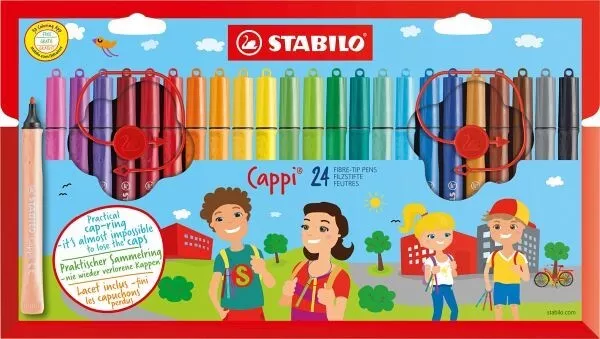 Filzstift mit Kappenring - STABILO Cappi - 24er Pack verschiedenen Farben