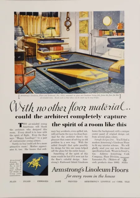 1931 Print Ad Armstrong's Linoleum Floors Happy Landings Design Lancaster,PA