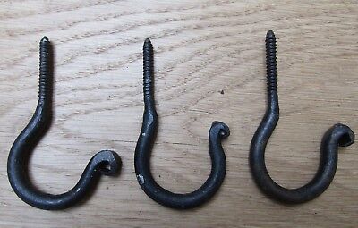 3 X SCREW IN CEILING HOOK hand forged rustic iron BLACK WAX old hanging utility
