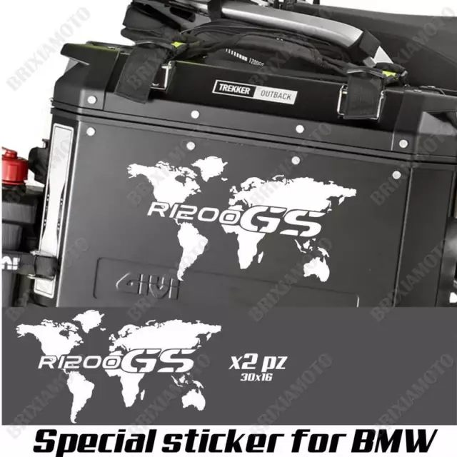 Paar Autocollants Carte Du Monde Globe Für BMW R 1200 GS AC Pour Valises Blanc