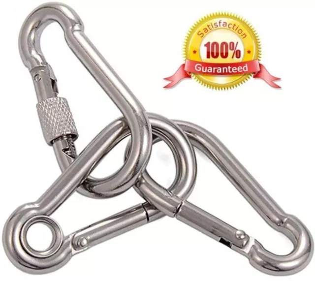 small & large STAINLESS STEEL Carabiner Clip ~ HEAVY DUTY Snap Hooks CLASP Clips