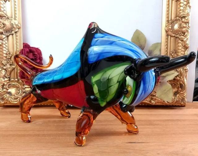 XL Stier Skulptur Glas Figur Bulle Glasfigur Deko Kristallglas Bison Murano Stil