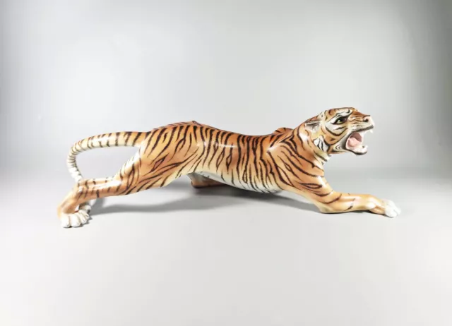 Herend, Hunting Tiger Big Cat 17", Handpainted Porcelain Figurine Mcd ! (J042)
