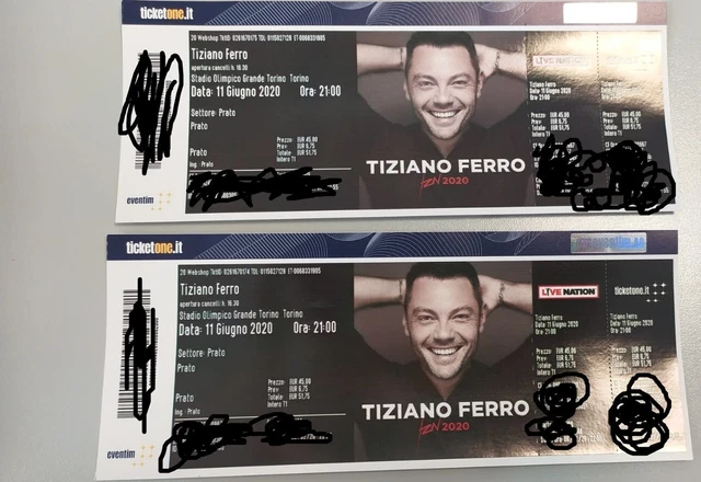 Vendo 2 biglietti  Parterre concerto Tiziano Ferro Torino - consegna mano