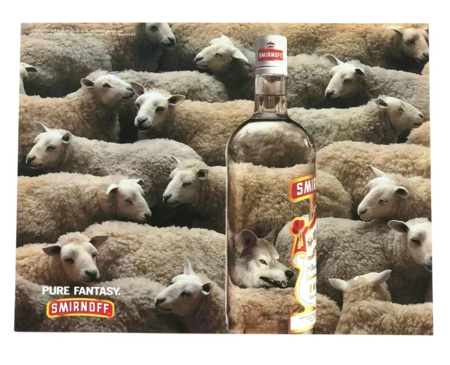 1997 Smirnoff Vodka Advertisement Pure Fantasy Wolf In Sheep Flock Vtg Print AD