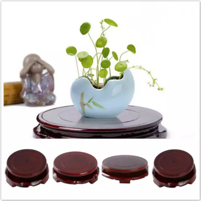 Chinese Style Round Matte Imitation Wooden Rotating Vase Stand Base Home Decor T