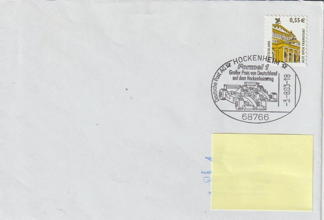 Formula 1 GP Hockenheim 2003, Stempel 3.8.2003 gel Brief