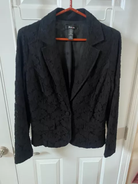 Style & Co Black Lace Single Button Blazer Jacket Women's Size M Excellent Cond