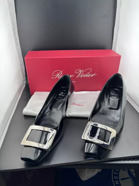 Roger Vivier  Belle  T.45  Black Patent Leather  Shoes  SZ 38.5 US size 8.5