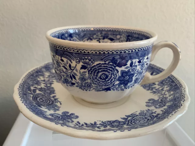 Vintage Villeroy & Boch Blue Burgenland Coffee Tea Cup & Saucer Set Blue toile*