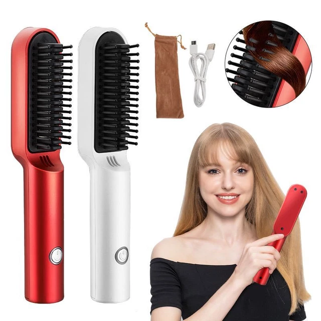Electric Hair Straightener Comb Wireless Beard Brush Men Salon Styling PC Tool