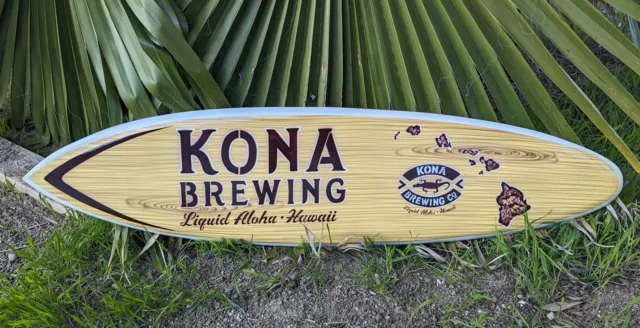 Kona Brewing Design Surfboard Beer Wall Plaque Tiki Bar Wood 39" Airbrush Art