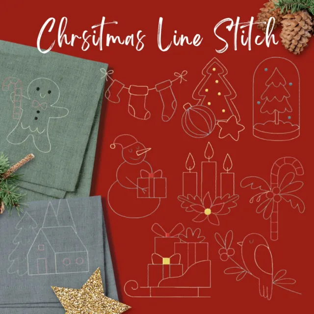 Diseños de máquina de bordar Christmas Line Stitch, paquete de 10 [Descargar]