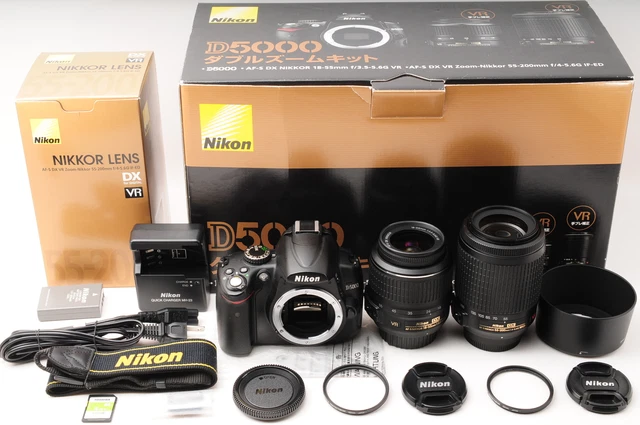 [Near MINT] Nikon D5000 Digital Double Kit w/18-55mm 55-200mm BOX VR lens JAPAN