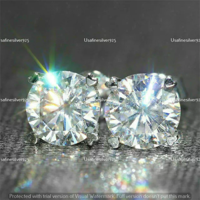 4 CT Moissanite Round Cut Solitaire Stud Women Earrings Real 925 Sterling Silver