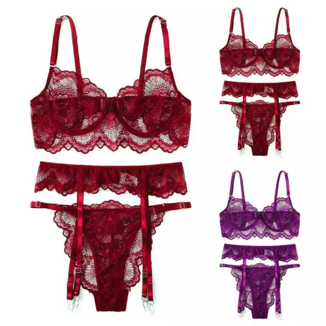 Womens Sexy Lace Lingerie Bra Set Thong Underwear G-string Nightwear Babydoll