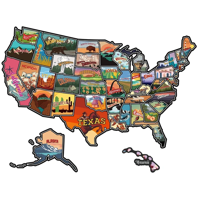 RV State Travel USA Map Sticker, United States Stickers Vinyl Map RV Decals T...