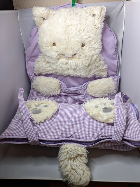 Pottery Barn Kids Shaggy Head Kitty Cat Sleeping Bag Purple Checked 29"W x71"L