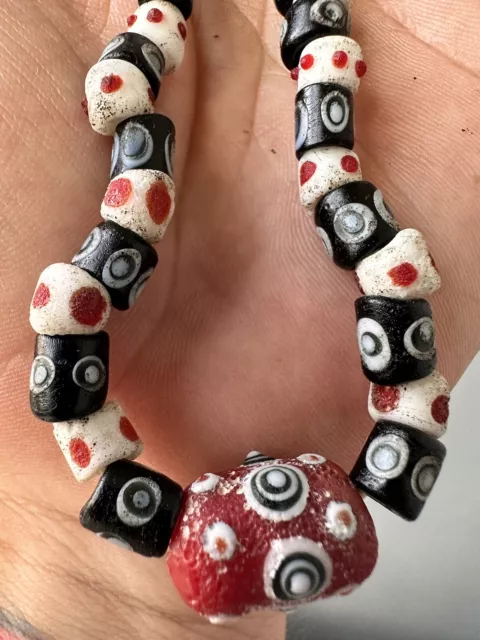 Ancient Pyu Dynasty Old Antique Black Etched Vintage Jewelry Trible Beads Mala