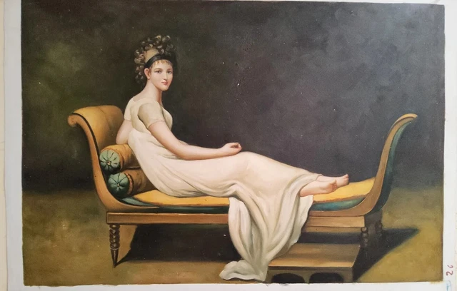 QUADRO DIPINTO A Mano Olio Su Tela dama nobile sdraiata 60x90 con