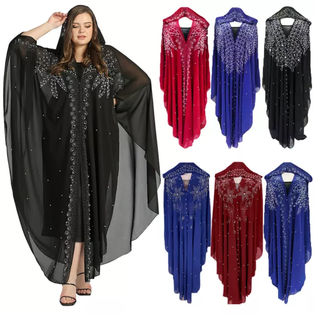 Women Hooded Maxi Long Dress African Dashiki Dubai Abaya Kaftan Muslim Robe Gown