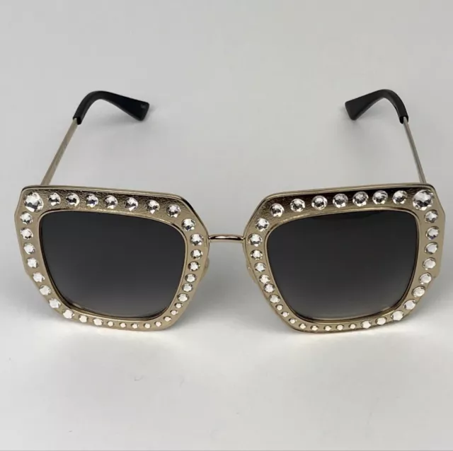 Gucci Gold Clear Crystal Sunglasses 52mm GG0115S UVA UVB Oversized Grey Gradient